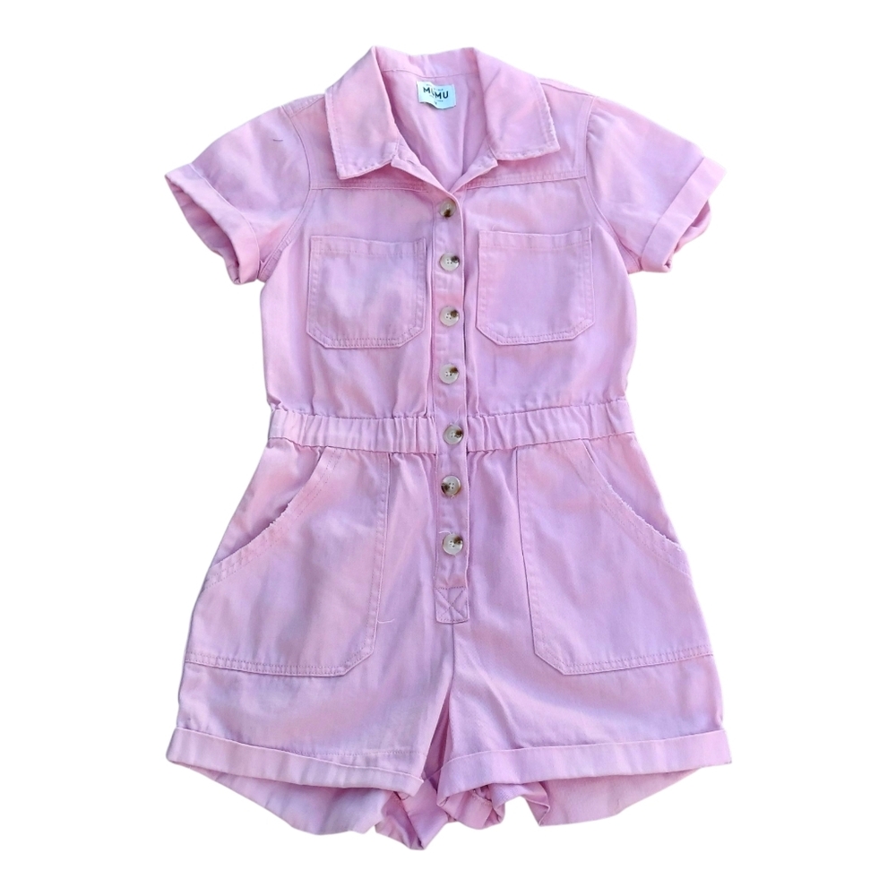 Show Me Your Mumu Cannon Romper Pink Denim Size Medium Jumpsuit EUC Kawaii Cute
